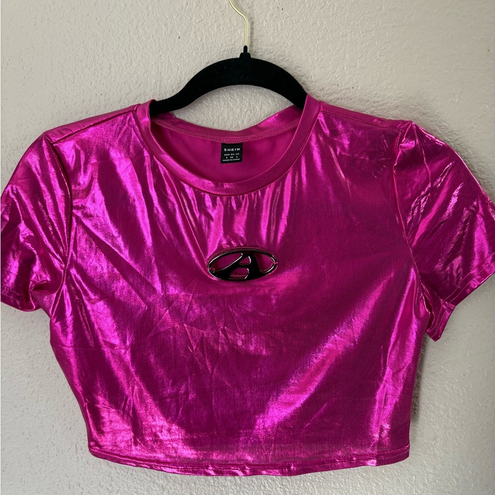 SHEIN Metallic Fuchsia Crop Top